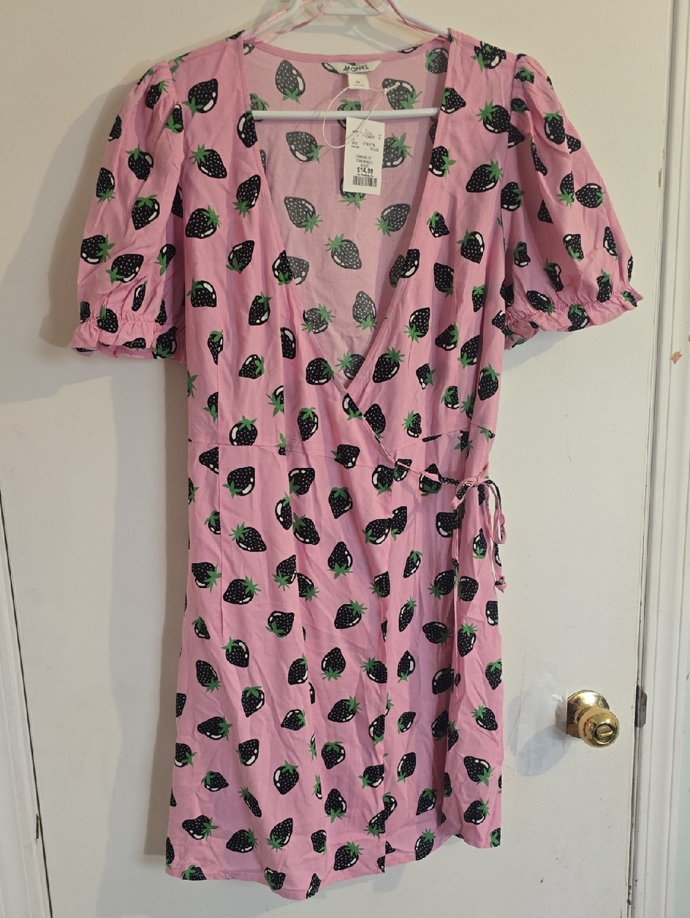 Monki Wrap Dress Strawberry NWT Medium Viscose